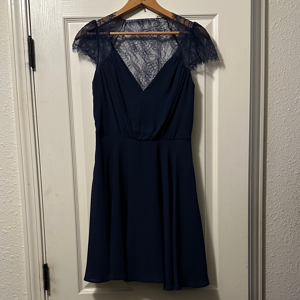 ASOS Romantic Lace Cap Sleeve Midi Dress in Navy